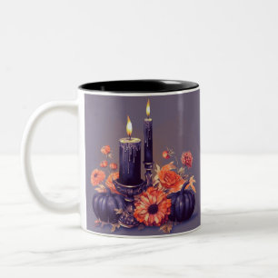 Taza Bicolor Calabazas Velas Negras Divertido Halloween Espeluz