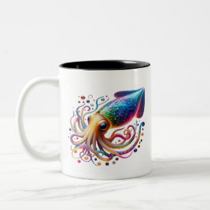 Taza Bicolor Calamar Neon Vibrante – Creatura de Mar Profundo C