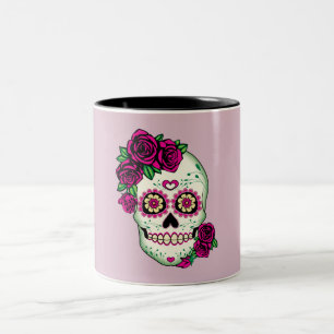 Taza Bicolor Calavera de azúcar con Rosas