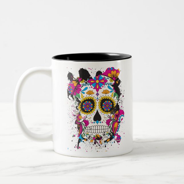 Taza Bicolor Calavera de azúcar dia de los muertos (Izquierda)