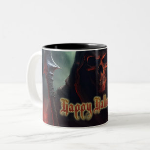 Taza Bicolor Calavera de la Parca Halloween Arte Espeluznante