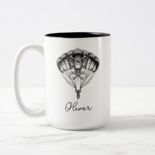 Taza Bicolor Calavera de paracaidista gótico Paracaídas y hueso