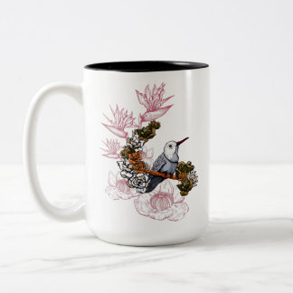 Taza Bicolor Calavera lúgubre y pájaro con flores