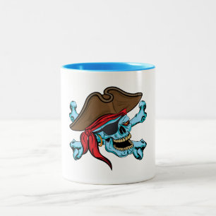 Taza Bicolor Calavera pirata y encrucijada
