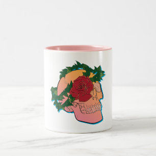 Taza Bicolor Calavera y Rosa