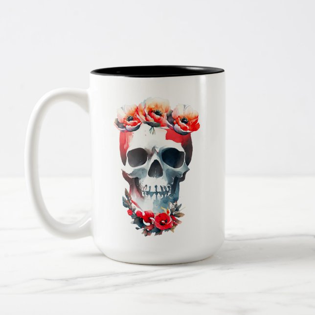 Taza Bicolor Calavera y Rosas (Izquierda)