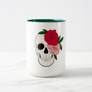 Taza Bicolor Calavera y Rosas