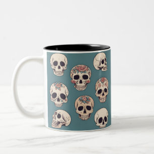 Taza Bicolor Calaveras de flores verdes Halloween colorido anim