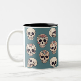 Taza Bicolor Calaveras de flores verdes Halloween colorido anim