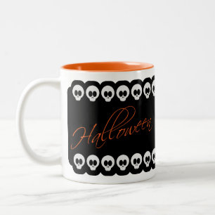 Taza Bicolor Calaveras de Halloween Negro Blanco y Naranja Mug