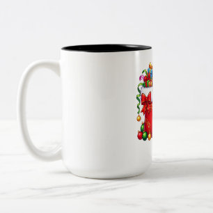 Taza Bicolor Calcetín de Navidad de Cachorro Santa Alegría