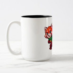 Taza Bicolor Calcetín de Navidad de Panda Rojo