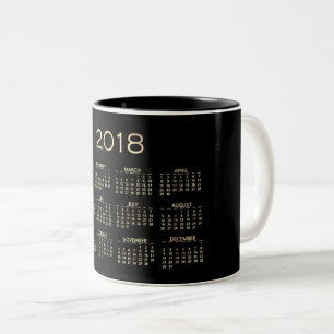 Taza Bicolor Calendario 2018 Blanco negro Sepia mínimo