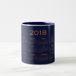 Taza Bicolor Calendario 2018 Oro mínimo de Rosa de cobre de la 