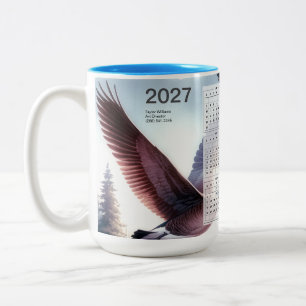 Taza Bicolor Calendario de vida silvestre de gansos canadienses