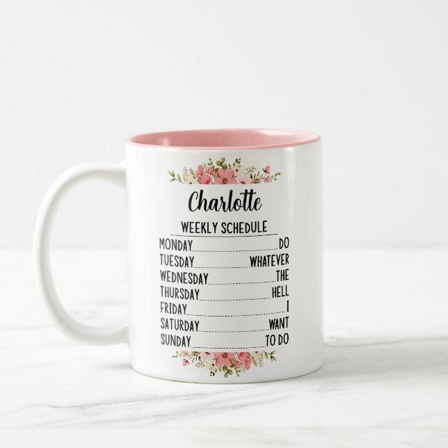 Taza Bicolor Calendario Semanal De Jubilación Con Nombre Person (Izquierda)