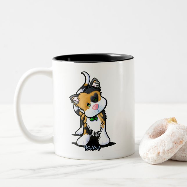 Taza Bicolor Calico Kitten KiniArt Mug (Con donut)