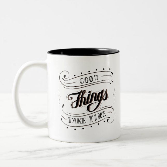 Taza Bicolor Calligraphy Quote good things take time (Izquierda)