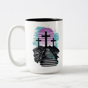 Taza Bicolor Calvario Gólgota está terminado Cristiano moderno