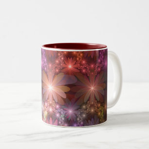 Taza Bicolor Cama de flores colorido arte fractal abstracto bri