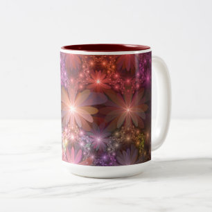 Taza Bicolor Cama De Flores Colorido Brillante Arte Fractal Abs