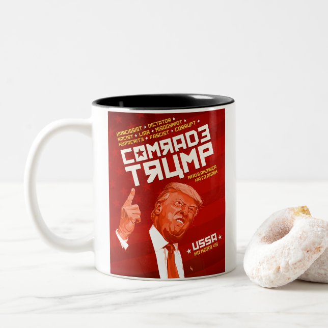 Taza Bicolor Camarada Trump - Poster soviético (Con donut)