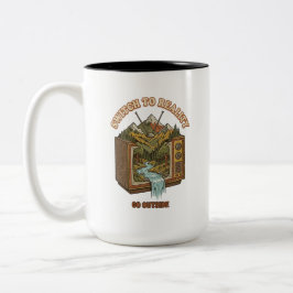 Taza Bicolor Cambiar a la Realidad Salir al Exterior Retro TV D