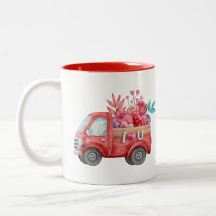 Taza Bicolor Camión de amor lindo con acuarela de carga cardíac