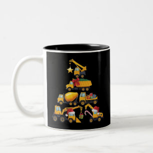 Taza Bicolor Camión de construcción excavadora de Navidad árbol
