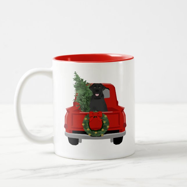 Taza Bicolor Camión de Navidades del Labrador Negro (Izquierda)