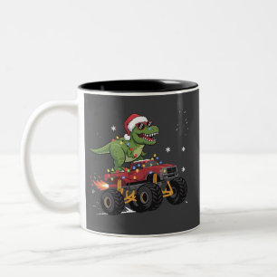 Taza Bicolor Camión Monstruo de Navidad del Dinosaurio T-Rex