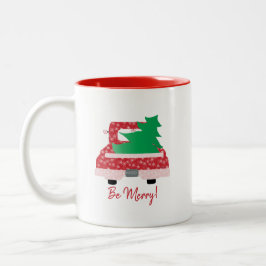 Taza Bicolor Camión rojo y árbol "sé MERRY"