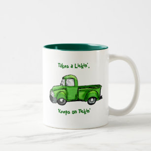 Taza Bicolor Camioneta pickup verde vieja