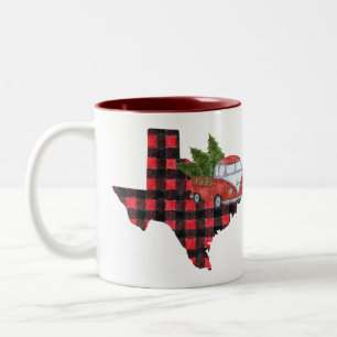 Taza Bicolor Camioneta Roja de Plaid de Búfalo de Navidad de Te