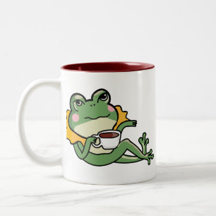 Taza Bicolor Camiseta de amante de té de rana verde relajante -