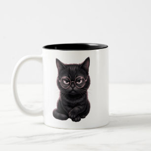 Taza Bicolor Camiseta de gato negro genial con gafas mascota li