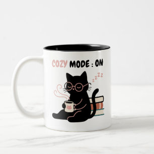 Taza Bicolor Camiseta de Modo Acogedor Gato Negro Lindo Café Li