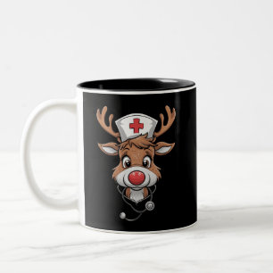 Taza Bicolor Camiseta de Navidad Guantes de Goma Reno Enfermera