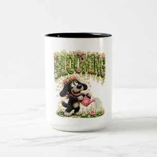 Taza Bicolor Camiseta divertida de perro floral en flor para am