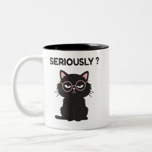Taza Bicolor Camiseta Divertida Gato Negro Sarcástico Gafas Ens