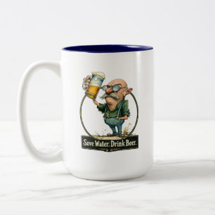 Taza Bicolor Camiseta divertida vintage de 'Ahorra agua, bebe c