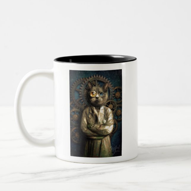 Taza Bicolor Camiseta Steampunk de Lab Cat (Izquierda)