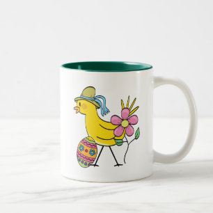 Taza Bicolor Camisetas y regalos amarillos del pájaro de Pascu