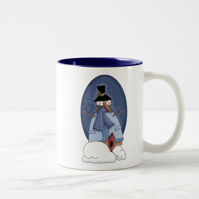 Taza Bicolor Camisetas y regalos azules de Snowman (Derecha)