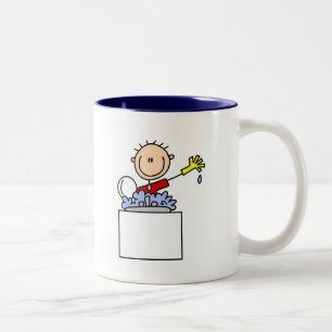 Taza Bicolor Camisetas y regalos de figura de palo lavando plat