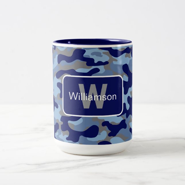 Taza Bicolor Camo azul con personalización   (Centro)