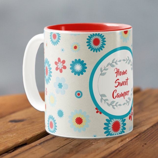 Taza Bicolor Camper retro rojo y Verde azulado (Subido por el creador)