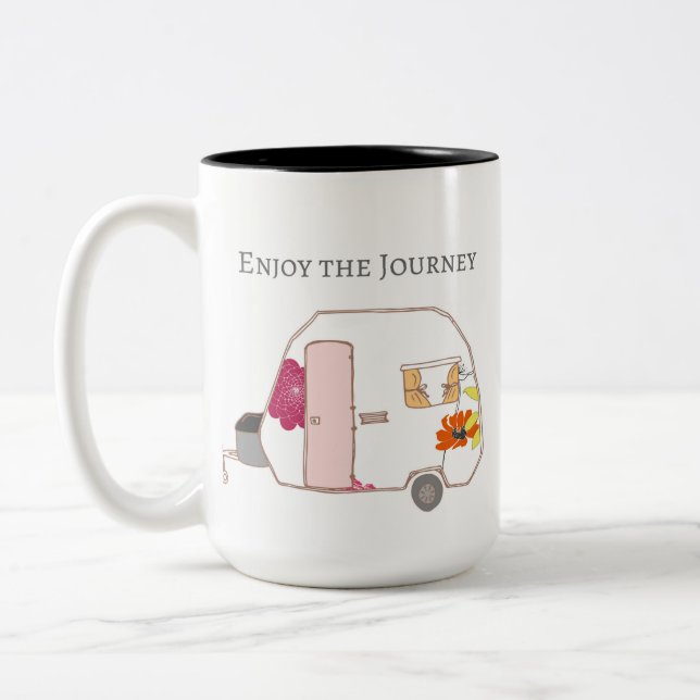 Taza Bicolor Campista contento - disfrute del viaje (Izquierda)