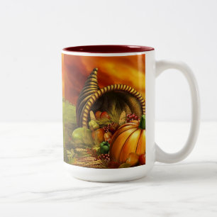 Taza Bicolor Campo de calabaza de la cornucopia del día de Acci