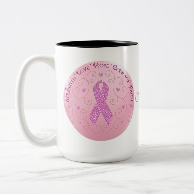 Taza Bicolor Cáncer de mama Cinta rosada Mug (Izquierda)